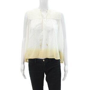 Mariacher Womens Sleeveless Lace Up V Neck Ombre Loose Fit Top White Brown Small